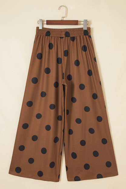 Polka Dot Wide Leg Elastic Waist Casual Pants