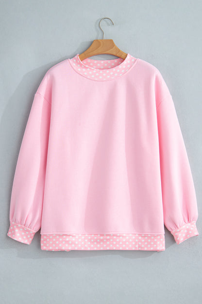 Colorblock Polka Dot Contrast Trim Oversized Sweatshirt