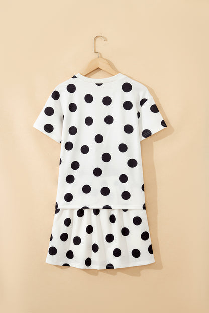 Polka Dot Short Sleeve Top Casual Skort 2pcs Outfit