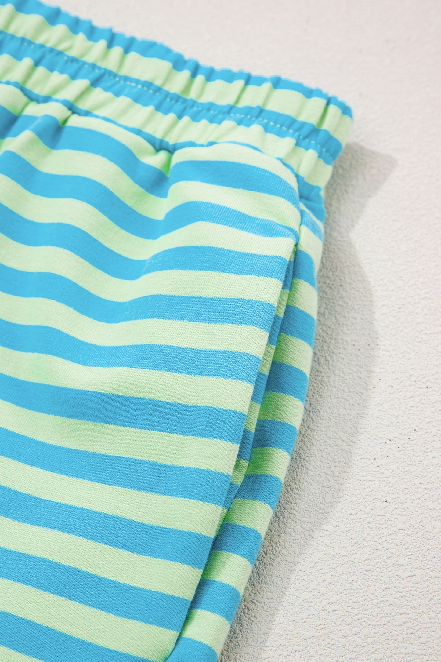 Stripe Color Block Detail Long Sleeve Pullover Elastic Waist Pull On Shorts 2pcs Set