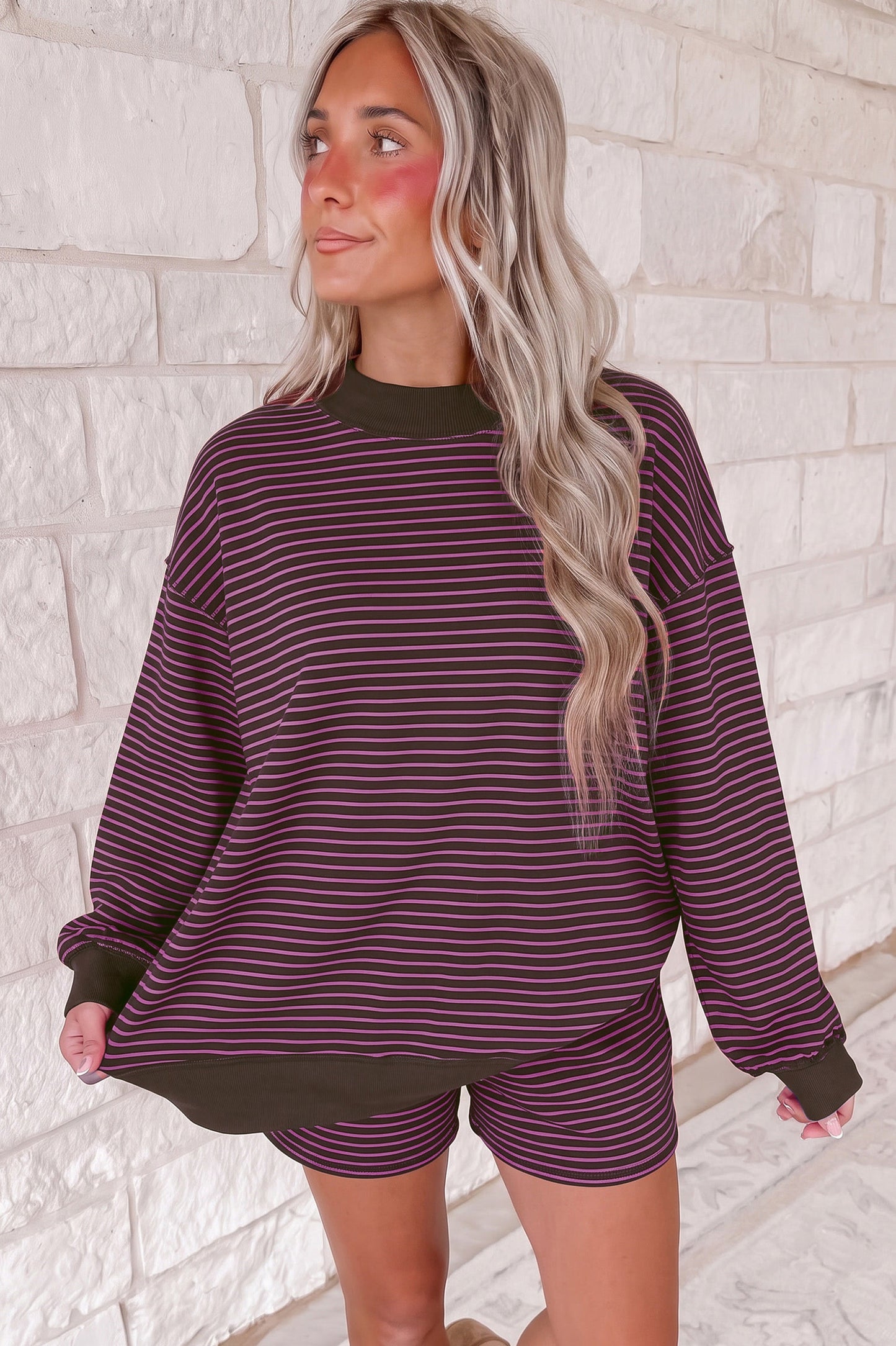 MockNeck Pullover Matching Shorts Set