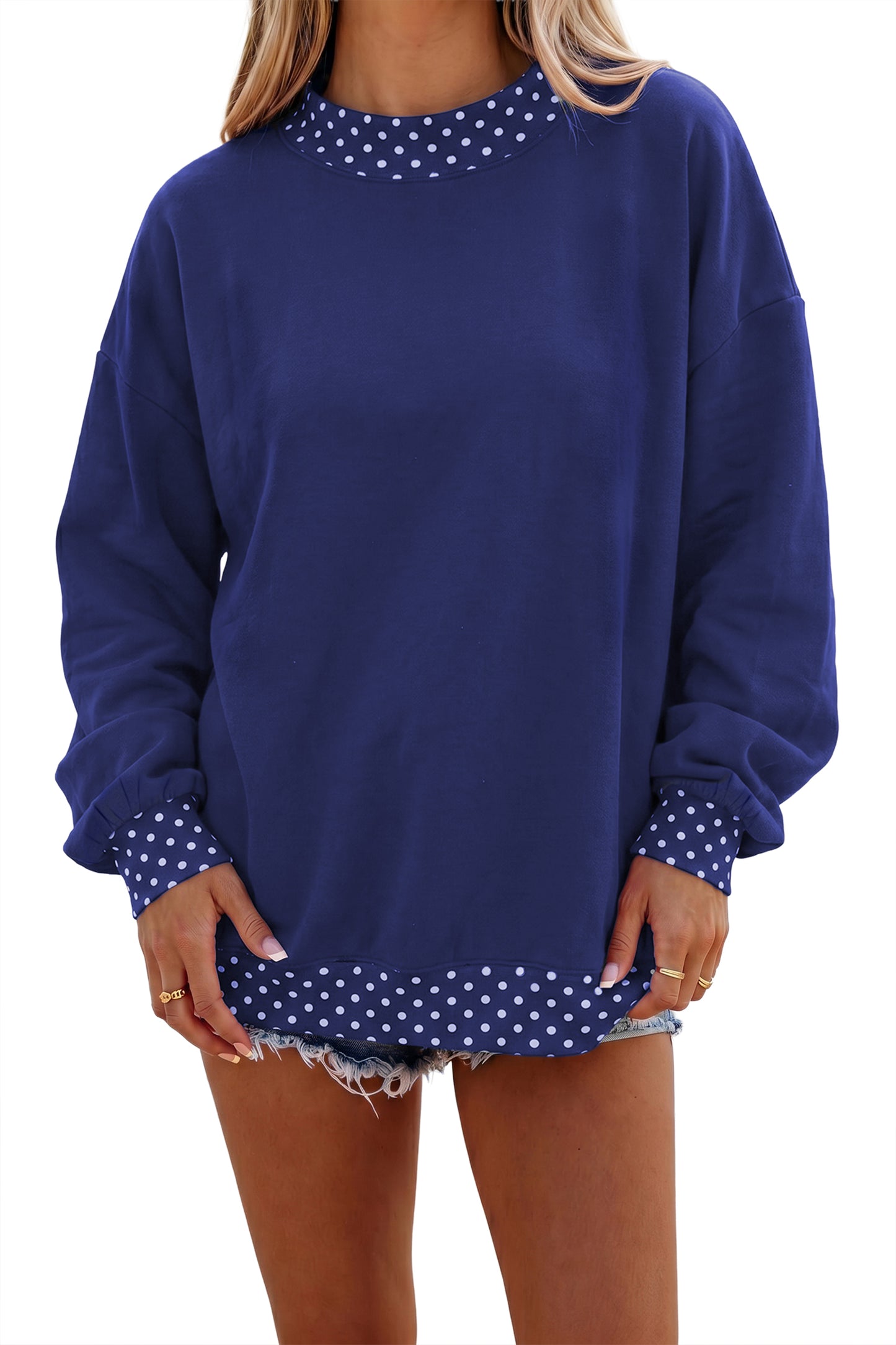 Colorblock Polka Dot Contrast Trim Oversized Sweatshirt