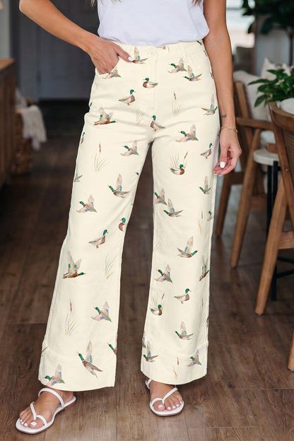 Mallard Printed Cuffed Hem Shift Jeans