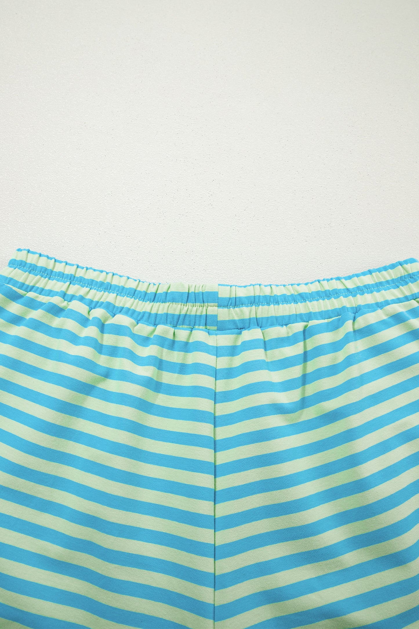 Stripe Color Block Detail Long Sleeve Pullover Elastic Waist Pull On Shorts 2pcs Set