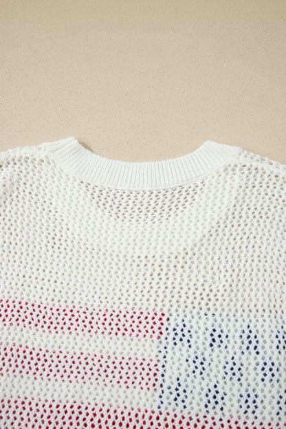 Sky Blue Flag Graphic Short Sleeve Sweater Top