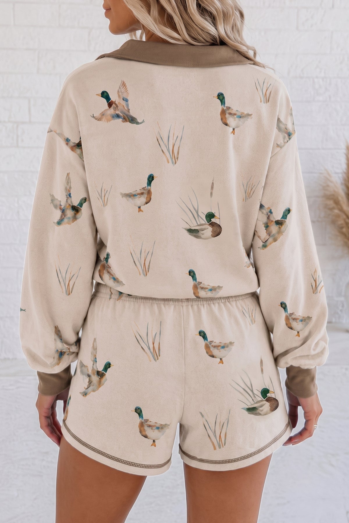 Mallard Print Zip Pullover and Shorts Set