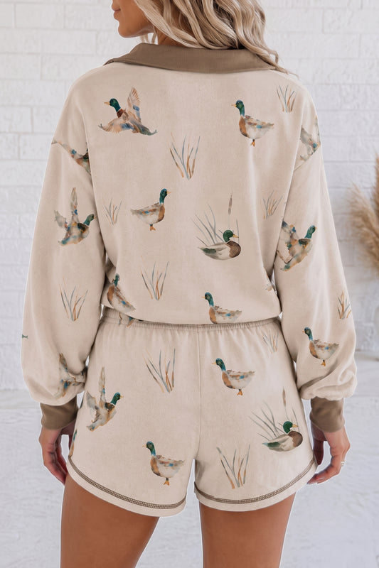 Mallard Print Zip Pullover and Shorts Set