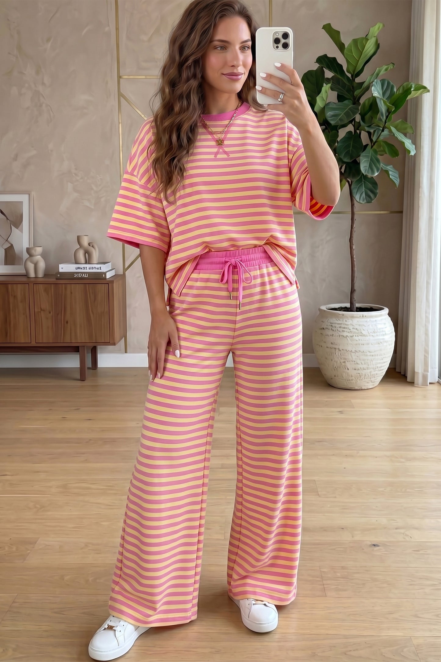 Loose Tee Drawstring Elastic Waist 2pcs Pant Set