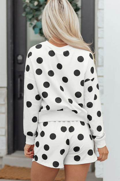 Polka Dot Print Pullover and Shorts Set