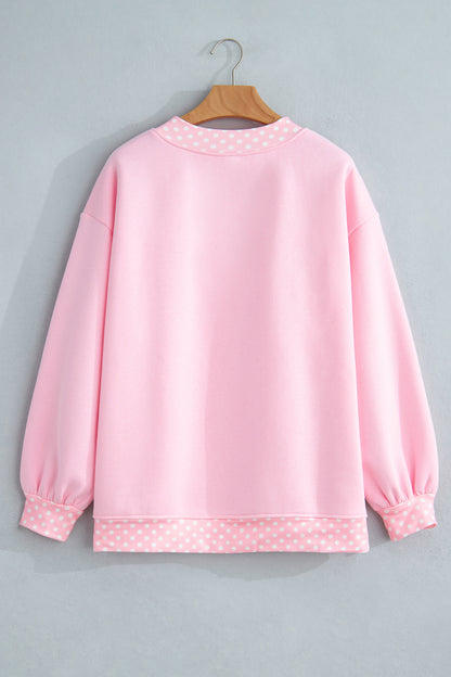Colorblock Polka Dot Contrast Trim Oversized Sweatshirt