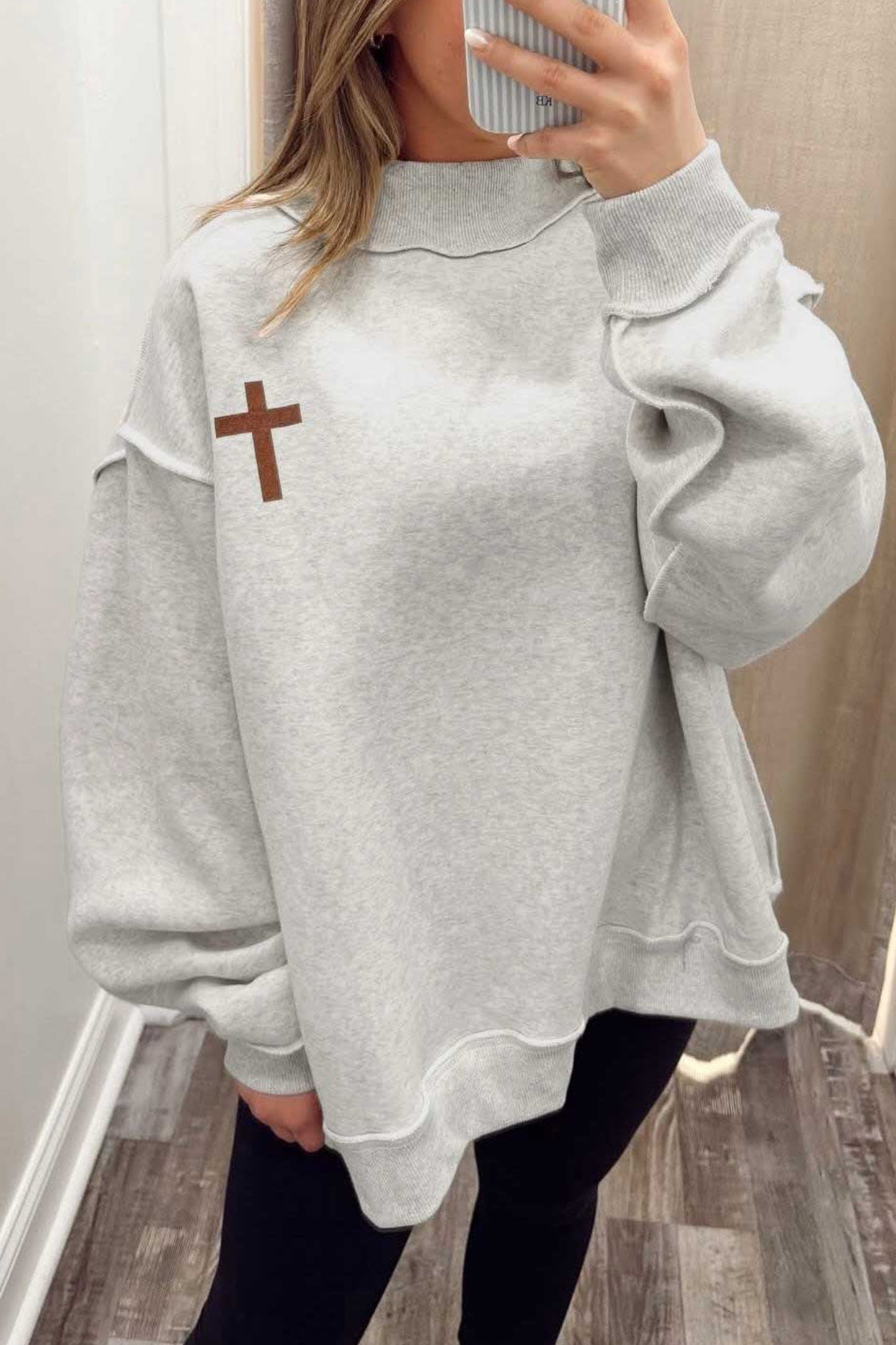 Reversible Christian Faith Print Mock Neck Sweatshirt