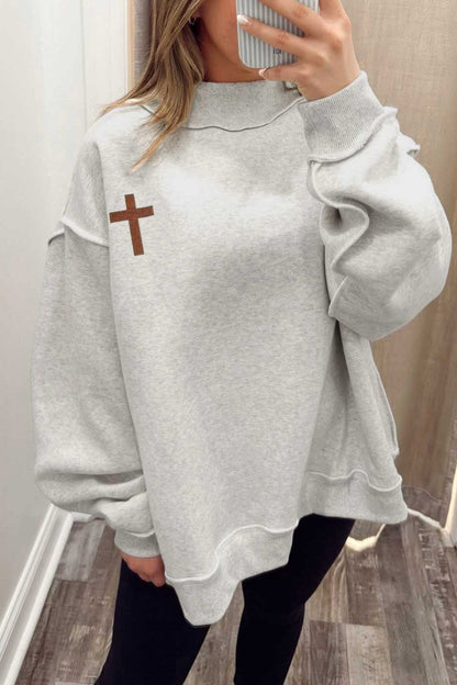 Reversible Christian Faith Print Mock Neck Sweatshirt