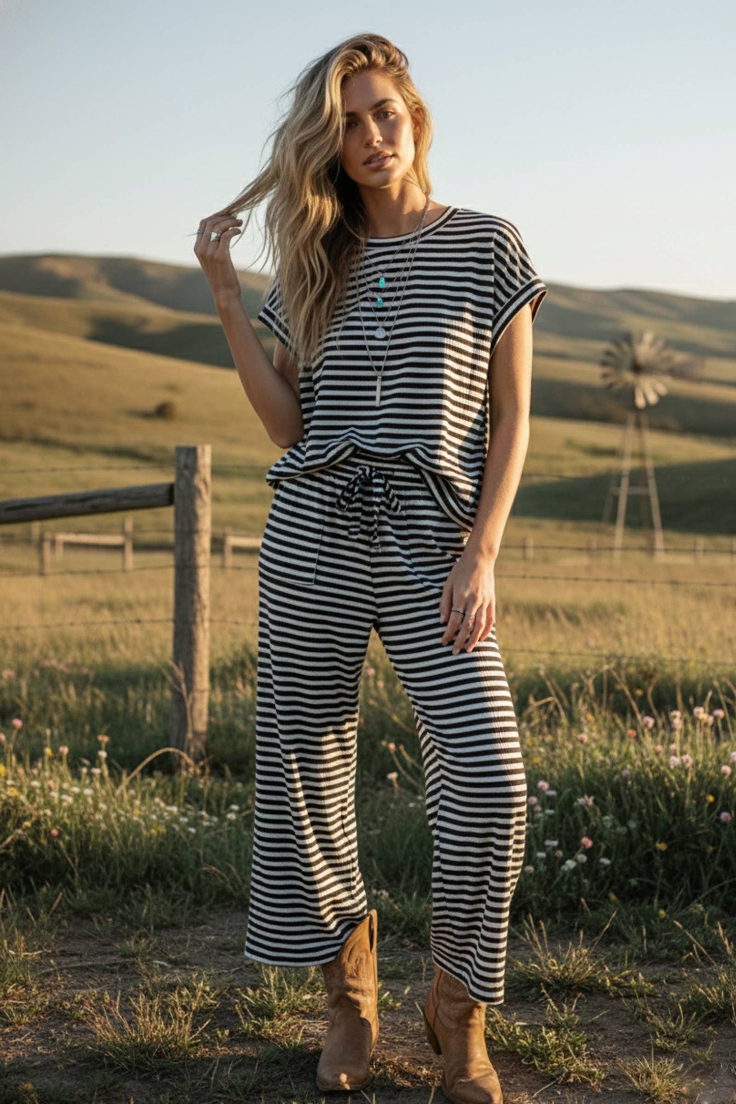 Striped Rib Top and Pants Lounge