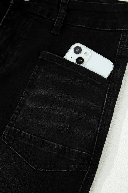 Black Frayed Cropped Straight Jeans