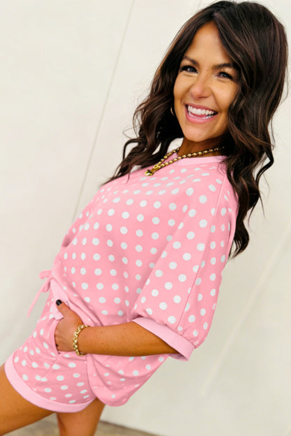 Polka Dot Oversized Top Drawstring Short Set