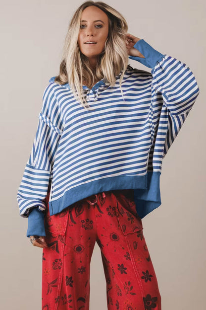 Blue Stripe Loose Pullover Sweatshirt