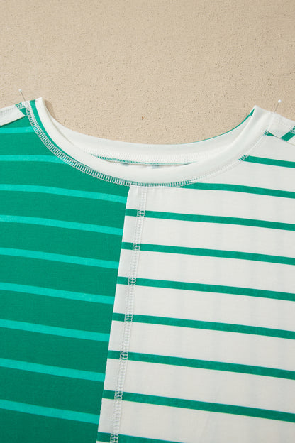 Stripe Colorblock 3/4 Sleeve Loose T Shirt