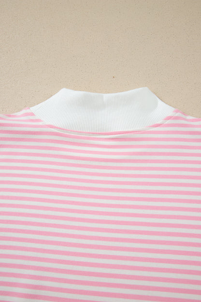 Sky Blue Stripe Oversize Mock Neck Sweatshirt and Shorts Set