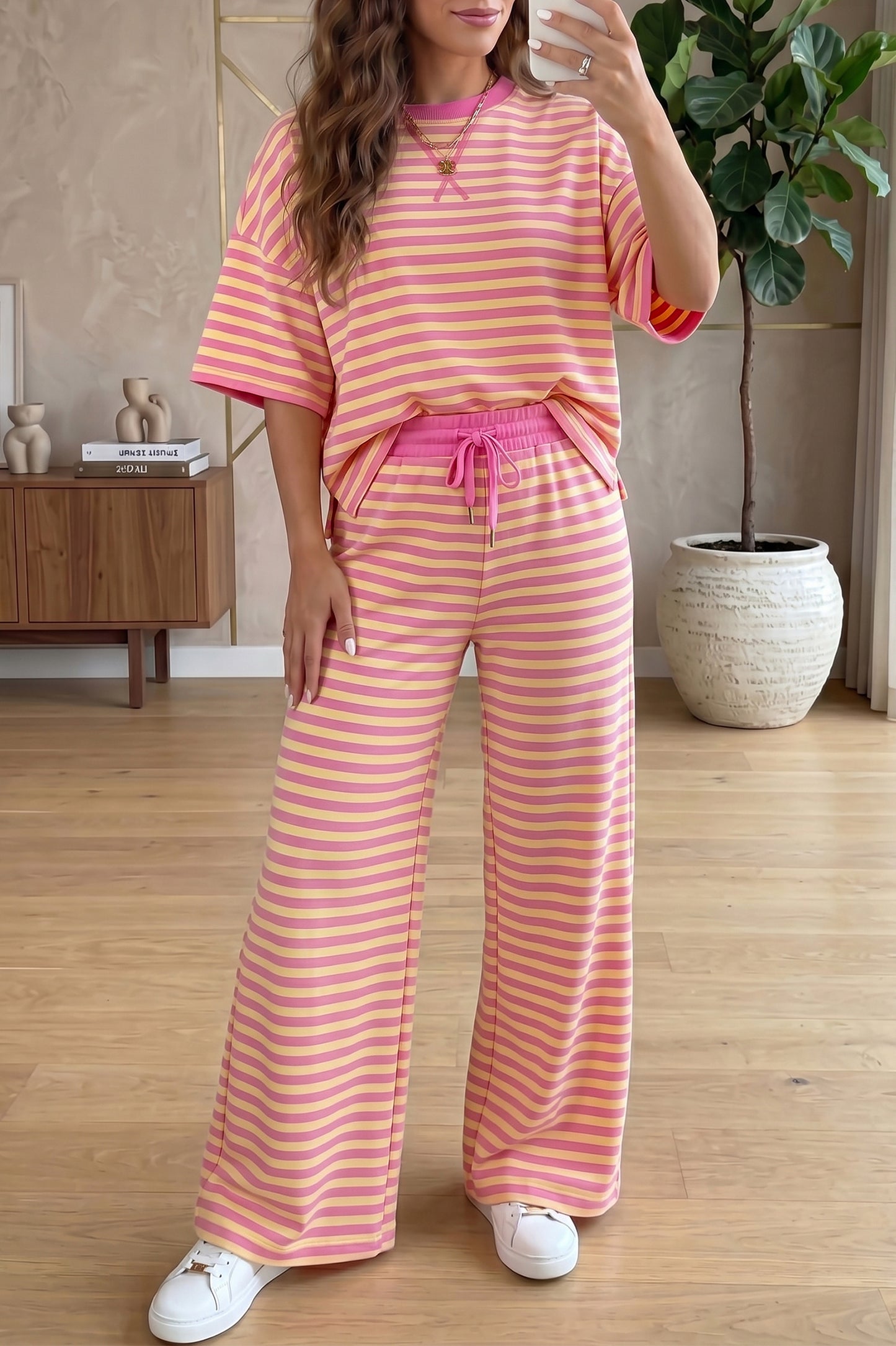 Loose Tee Drawstring Elastic Waist 2pcs Pant Set