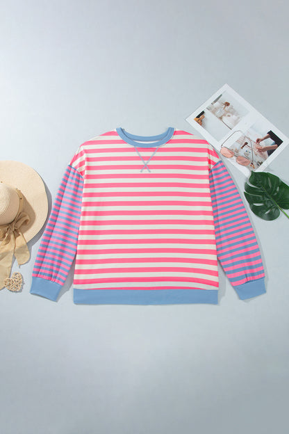 Pink Stripe Colorblock Tunic Plus Size Sweatshirt