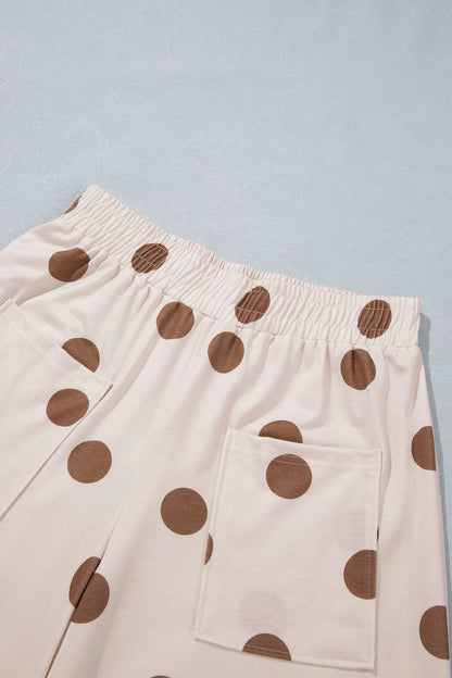 Polka Dot Wide Leg Elastic Waist Casual Pants