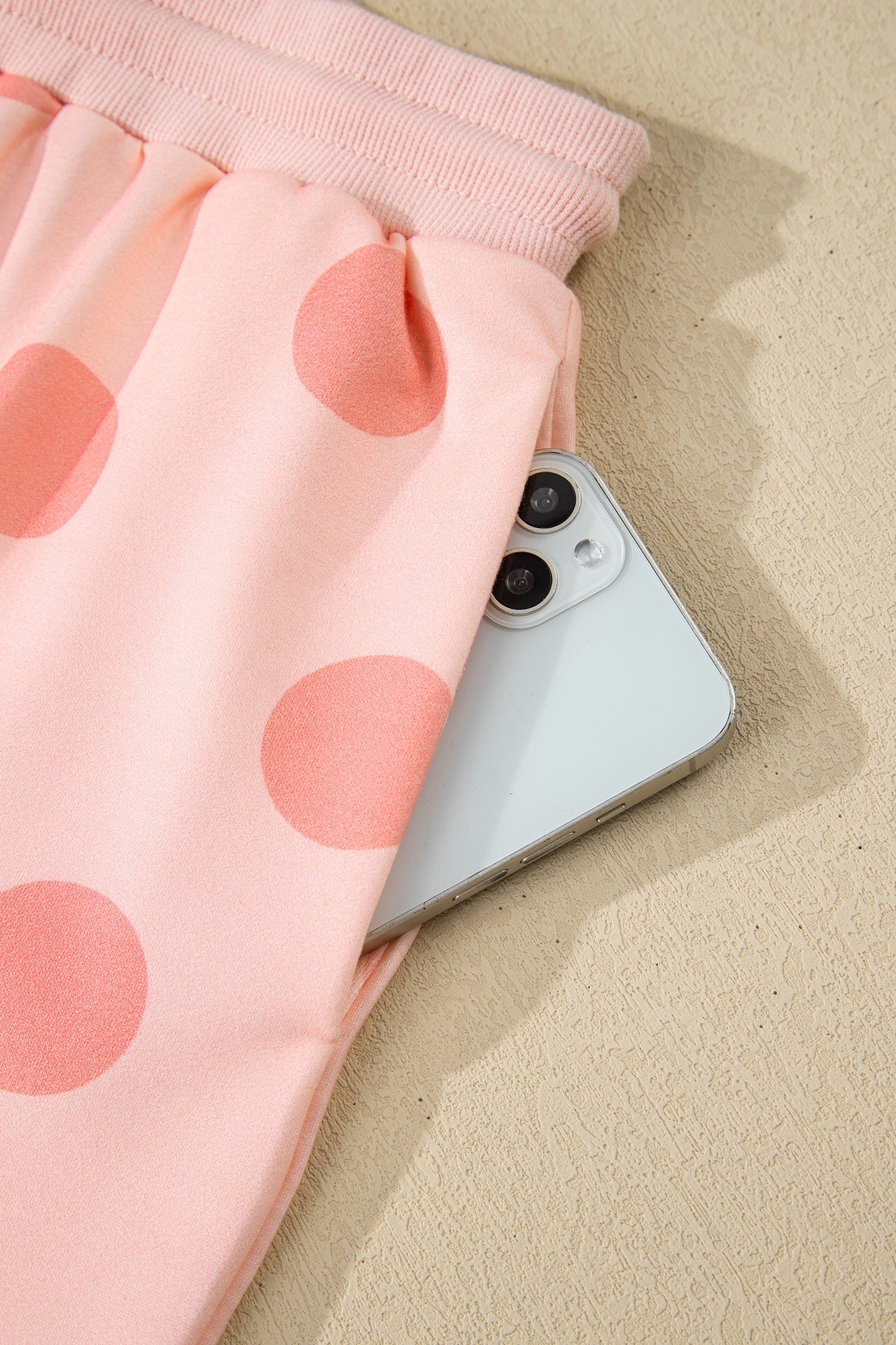 Pink Polka Dot Print Pullover and Shorts Set