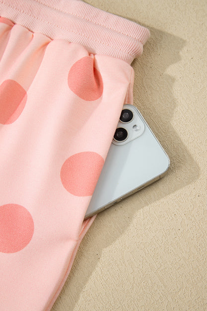 Pink Polka Dot Print Pullover and Shorts Set