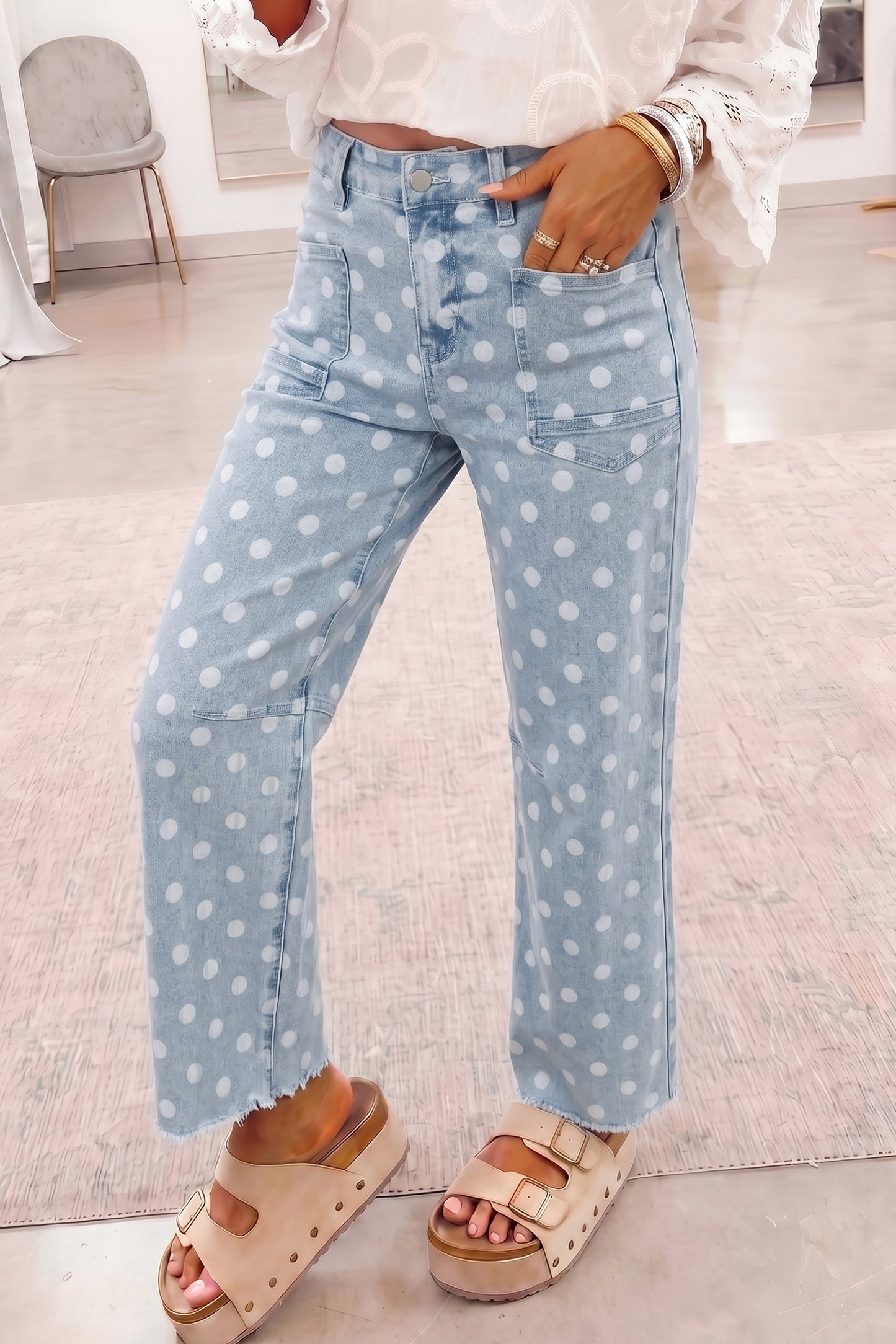 Polka Dot Casual Slim Fit Jeans