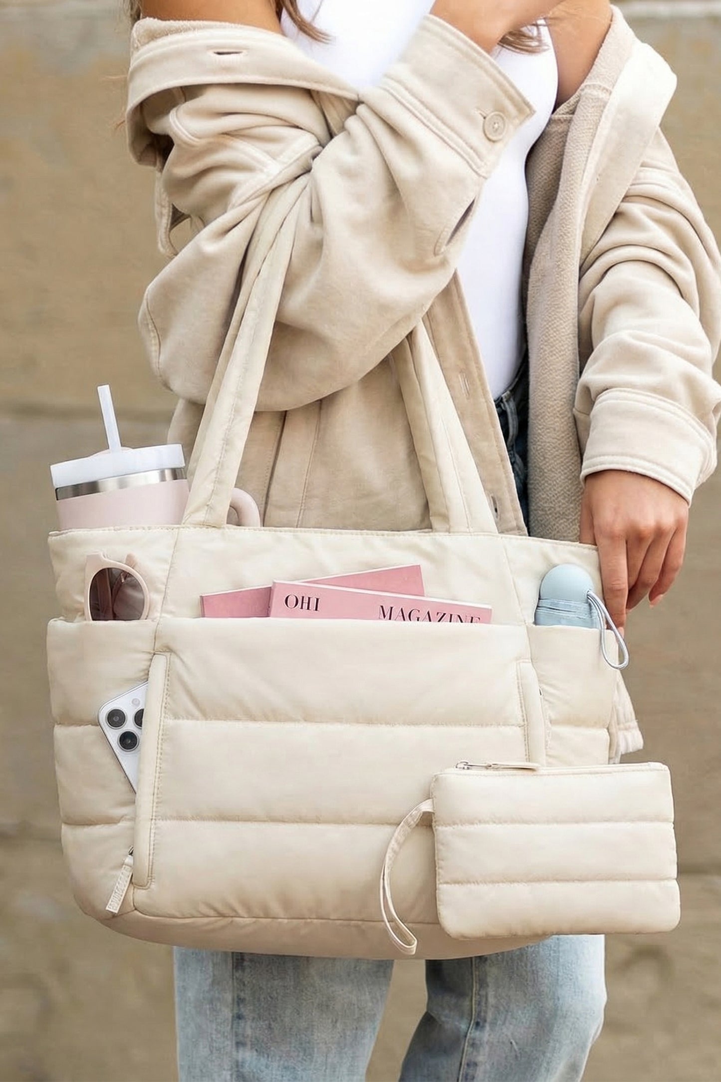 Puffy Quilted Large Tote Bag