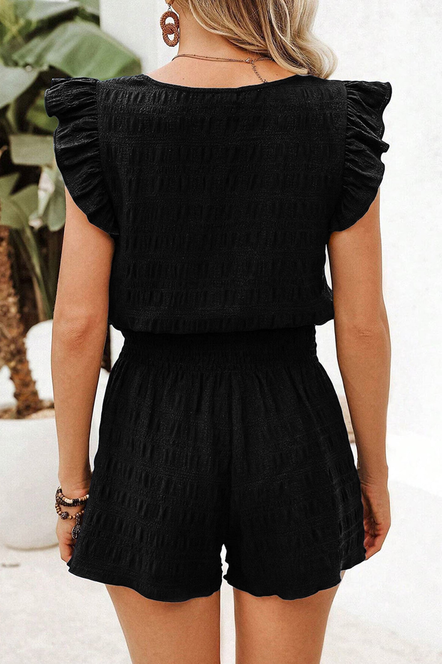 Shirred High Waist Shorts Set