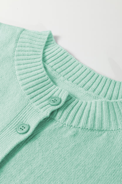 Beau Blue 3/4 Sleeve Boxy Knit Button Down Sweater Cardigan