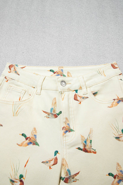 Mallard Printed Cuffed Hem Shift Jeans