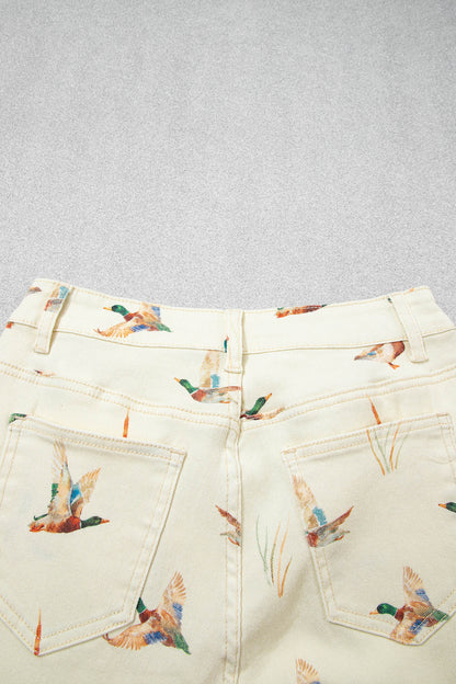 Mallard Printed Cuffed Hem Shift Jeans