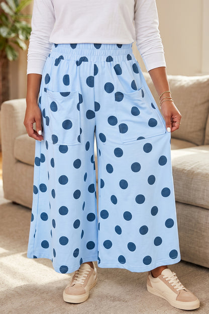 Polka Dot Elastic Waist Wide Leg Plus Size Pants