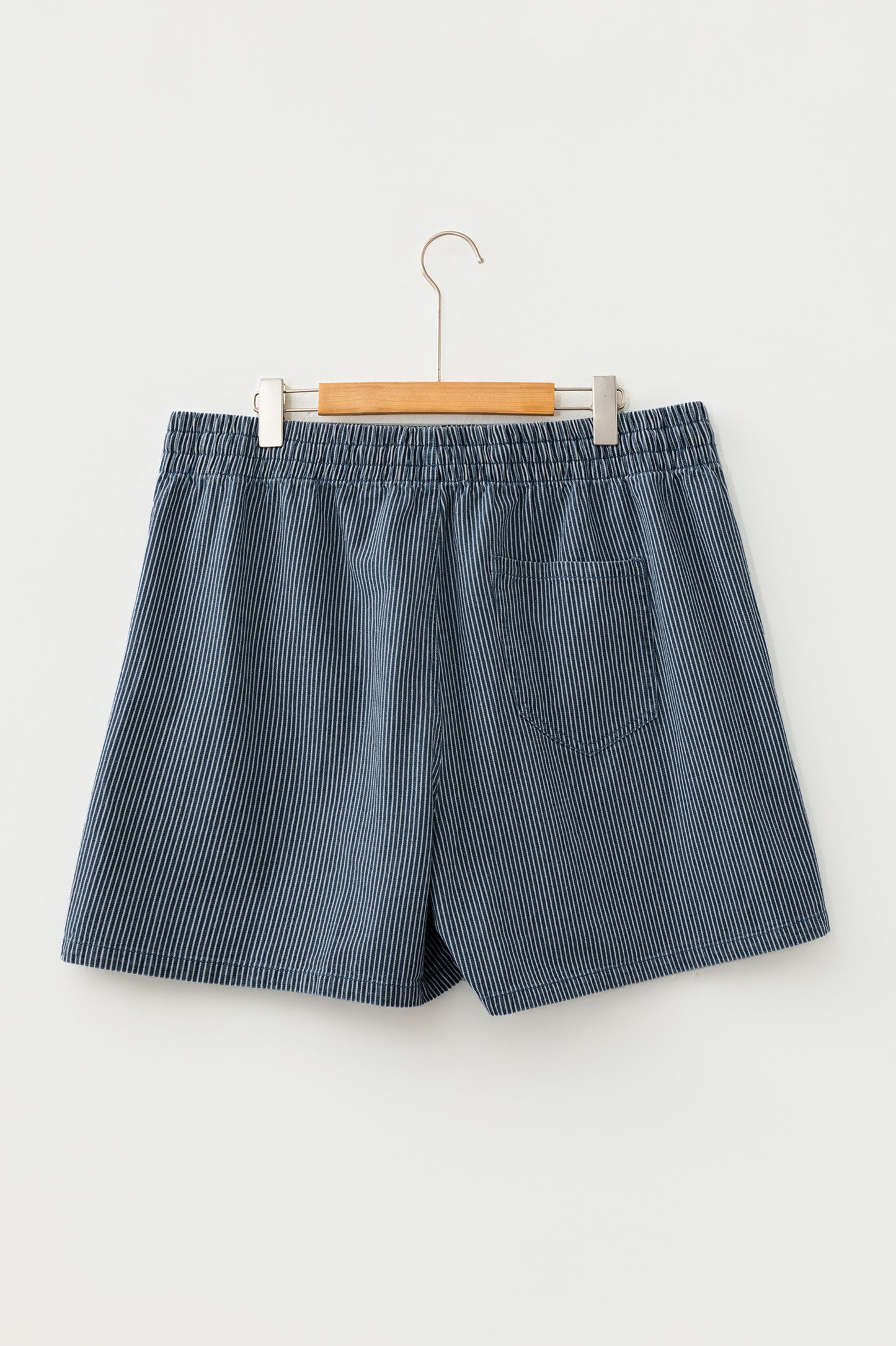 Blue Stripe Plus Size Contrast Drawstring Elastic Waist Denim Shorts