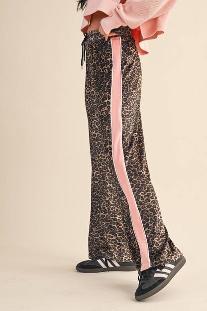 Leopard Print Velour Track Pants