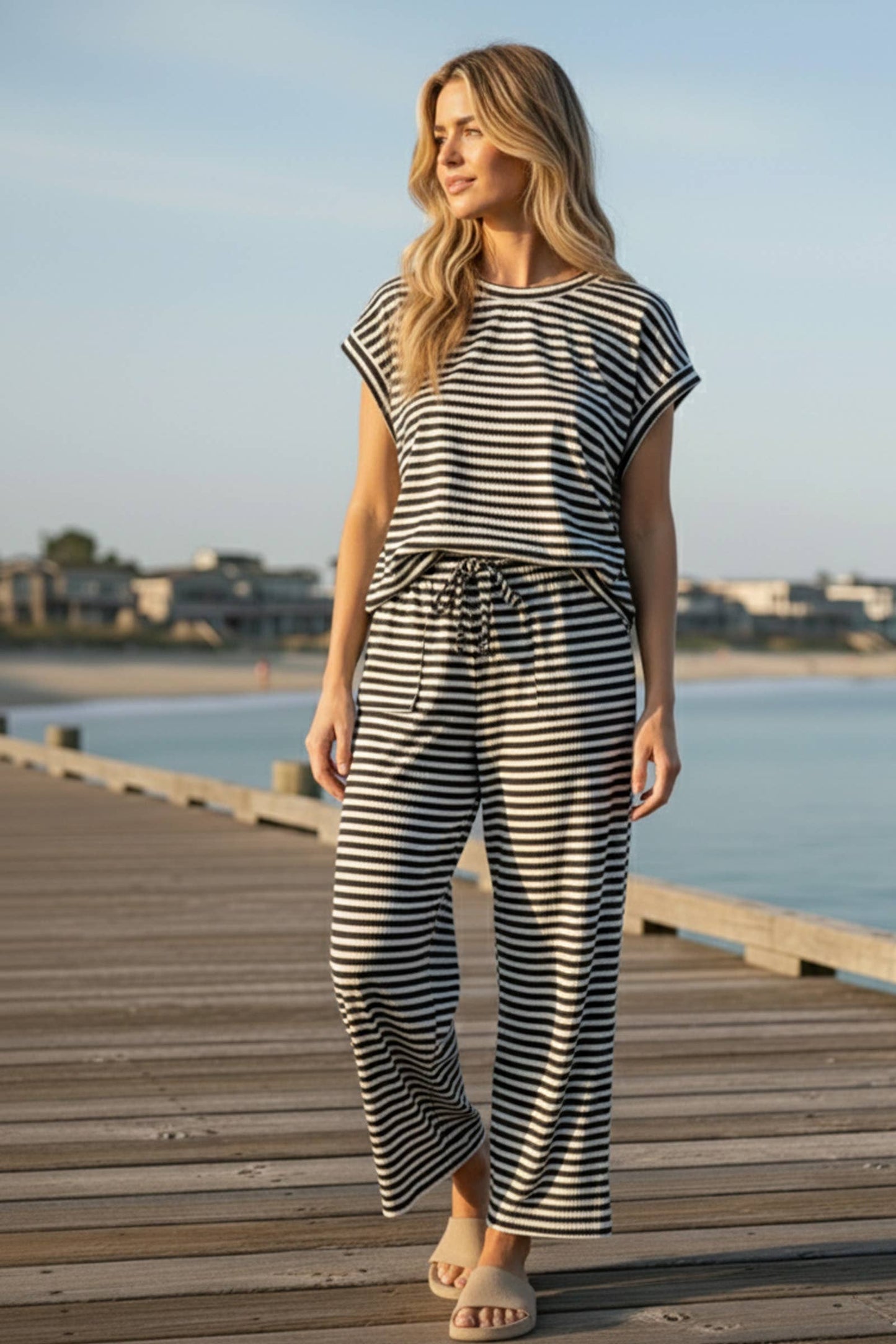Striped Rib Top and Pants Lounge