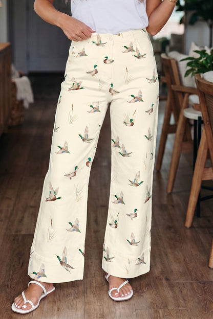 Mallard Printed Cuffed Hem Shift Jeans