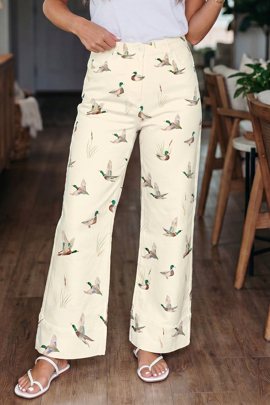 Mallard Printed Cuffed Hem Shift Jeans