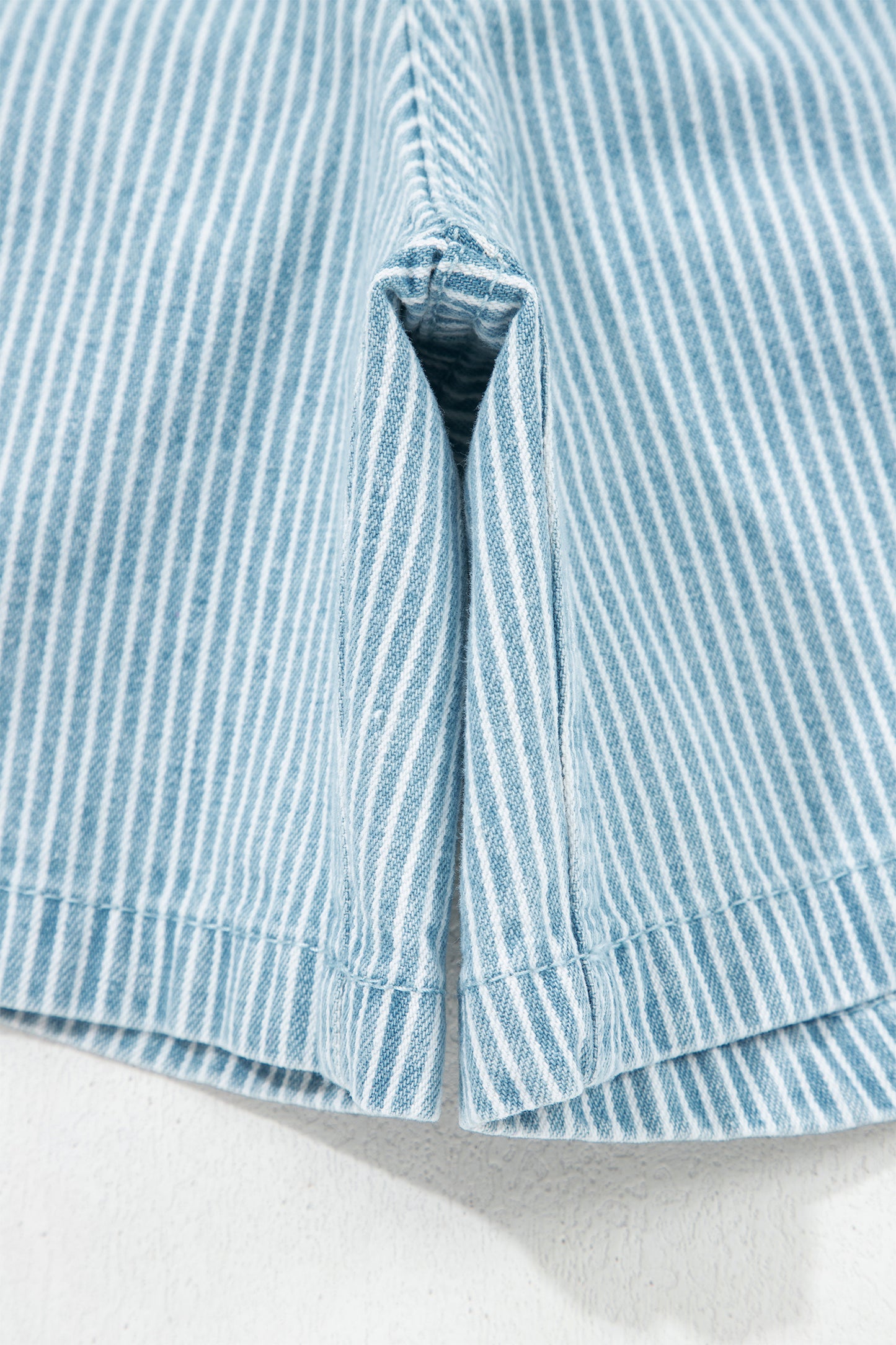 Blue Stripe Plus Size Contrast Drawstring Elastic Waist Denim Shorts