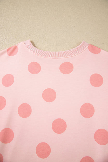 Pink Polka Dot Print Pullover and Shorts Set