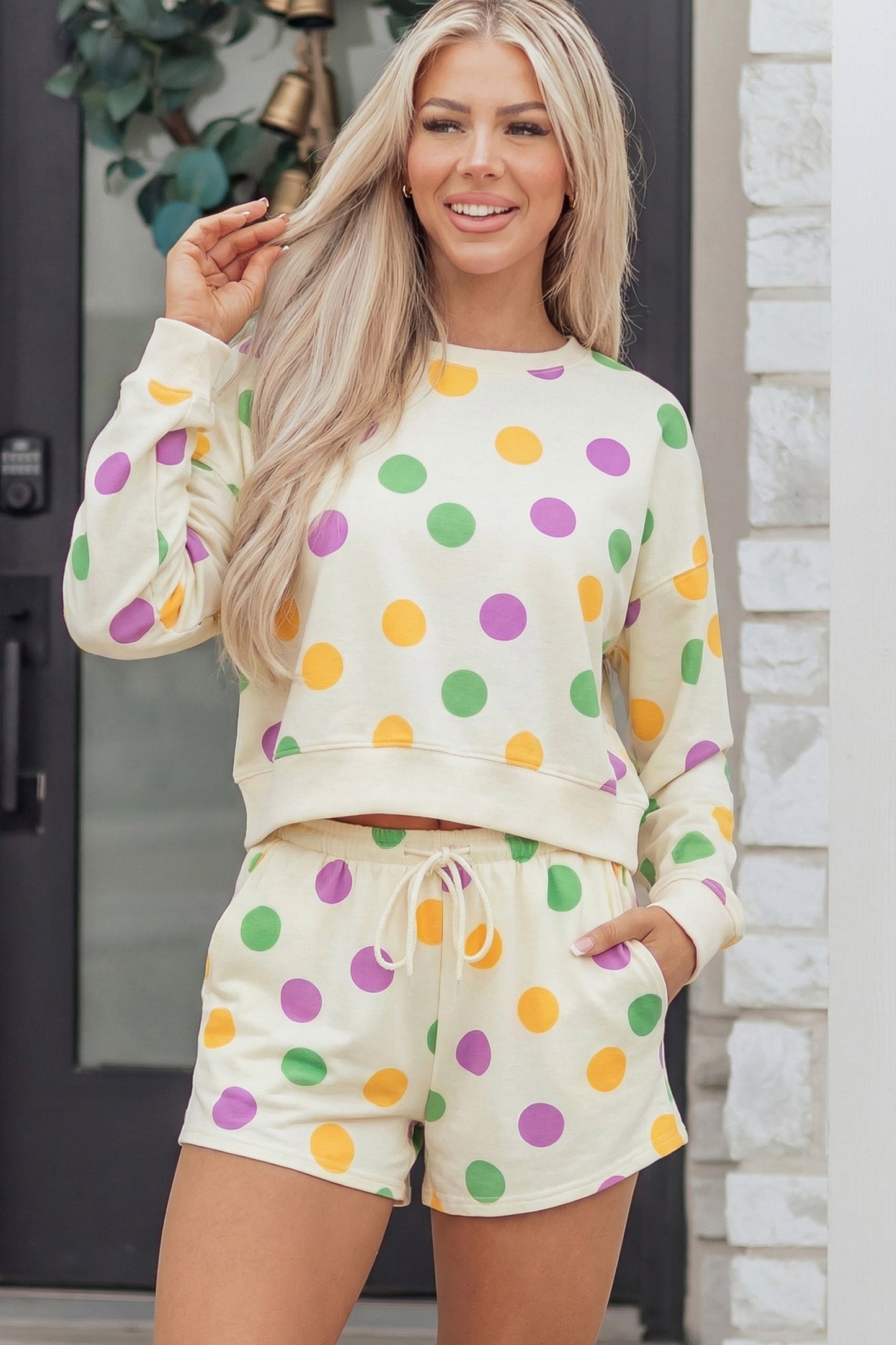 Polka Dot Print Pullover and Shorts Set