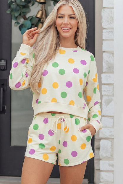 Polka Dot Print Pullover and Shorts Set