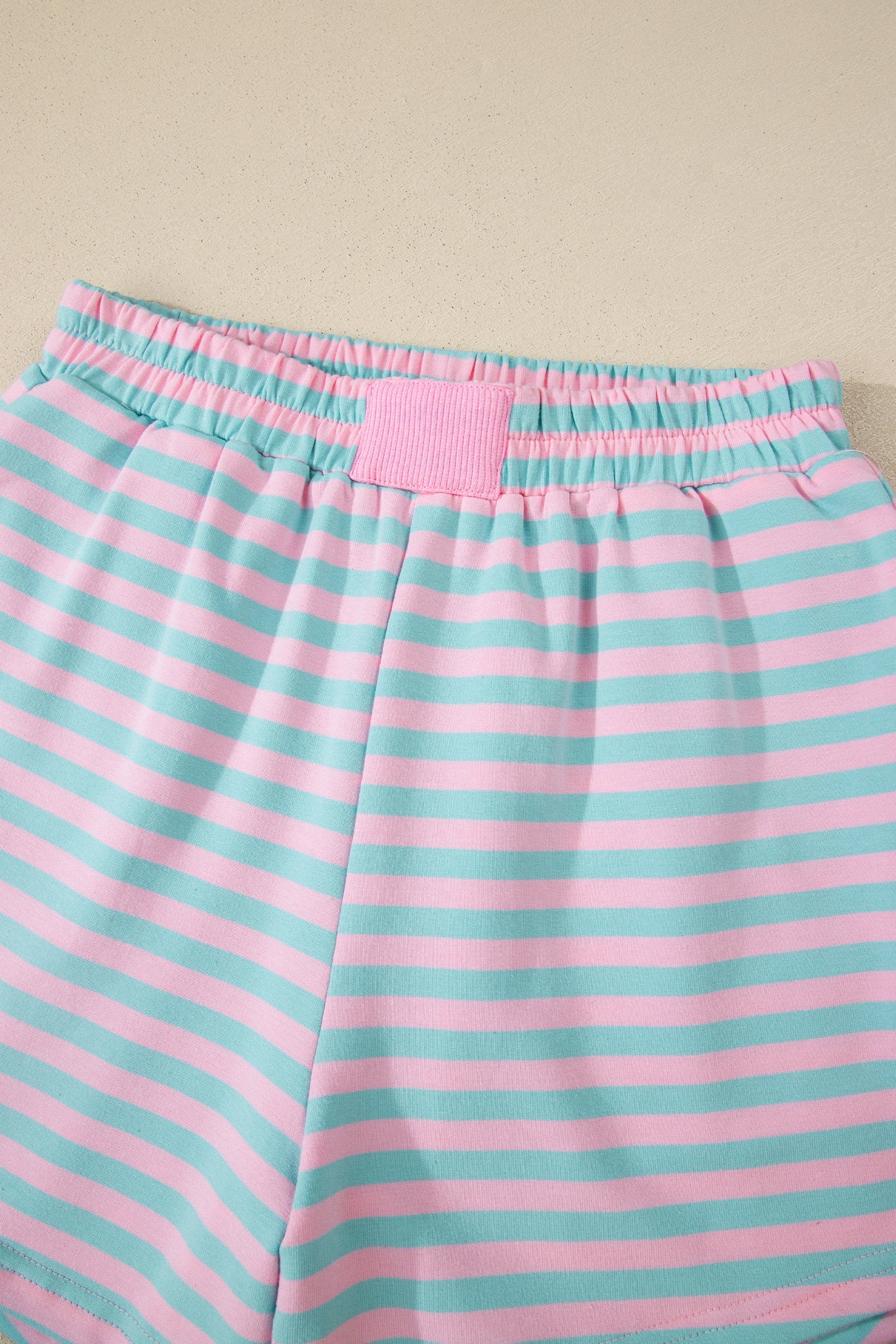 Stripe Color Block Detail Long Sleeve Pullover Elastic Waist Pull On Shorts 2pcs Set