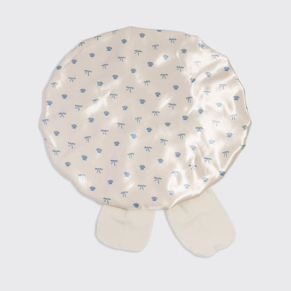 Kitsch Oversized Satin Bonnet - Pearlized Cream & Coastal Blue Print