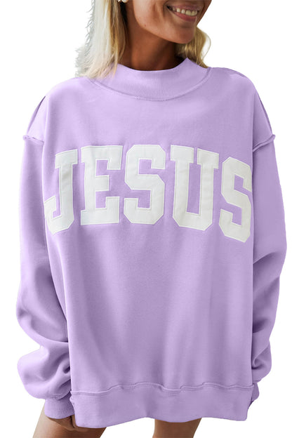 JESUS Exposed Seam Mock Neck Baggy Sweatshirt
