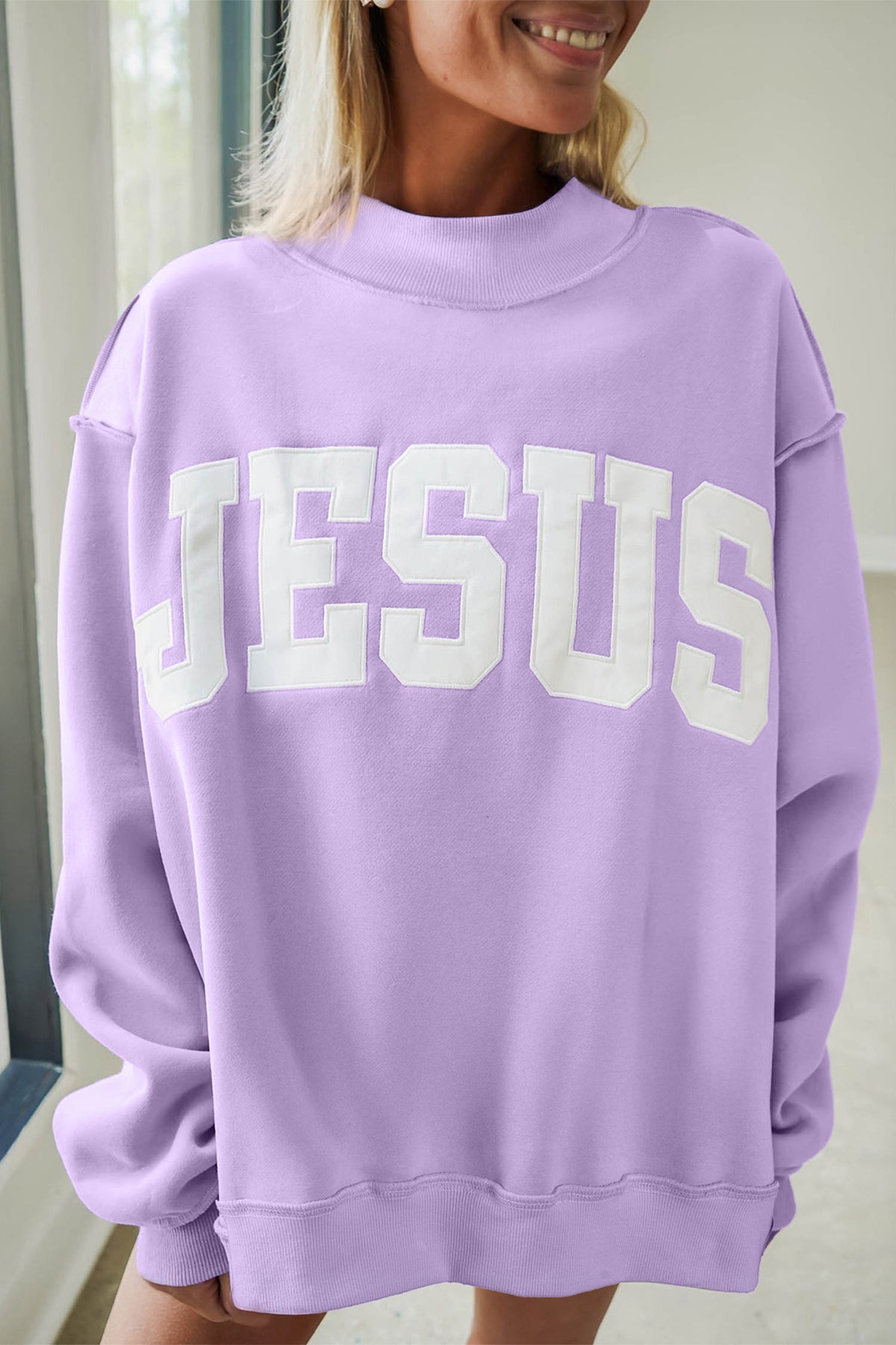JESUS Exposed Seam Mock Neck Baggy Sweatshirt