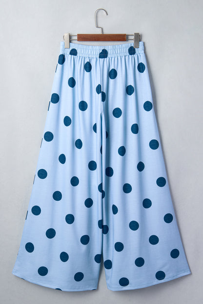 Polka Dot Wide Leg Elastic Waist Casual Pants