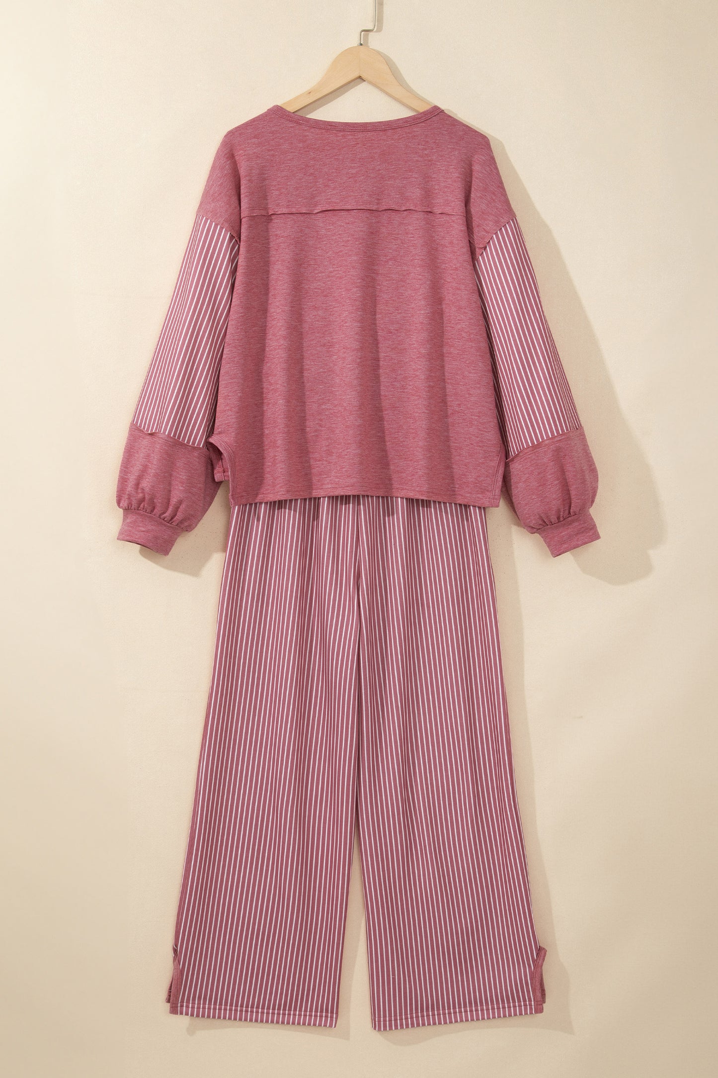 Raw Seam Patchwork Long Sleeve Top Pocket Casual Pants 2pcs Set