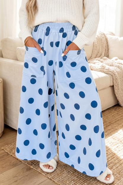 Polka Dot Wide Leg Elastic Waist Casual Pants